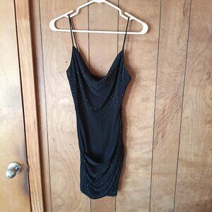 Symphony Black Beaded Mini Dress Size S Chico Nylon Spandex Back Zip